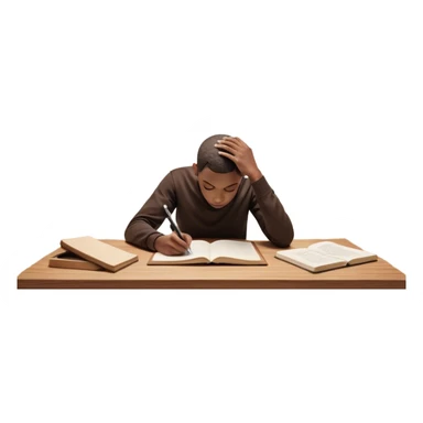 A person sits at a desk with their head down, surrounded by swirling stress clouds. In front of them, a glowing version of their "future self" reaches out, handing them a pen. As they take the pen, the stress clouds begin to dissolve, symbolizing how action breaks procrastination  sticker