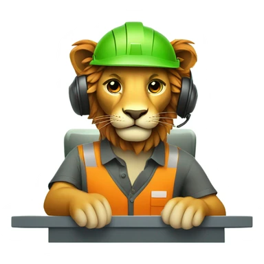Lion wear safety helmet as call center in green and orange theme sticker