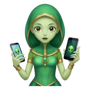 alien with persion crawl custome dress and smartphone sticker