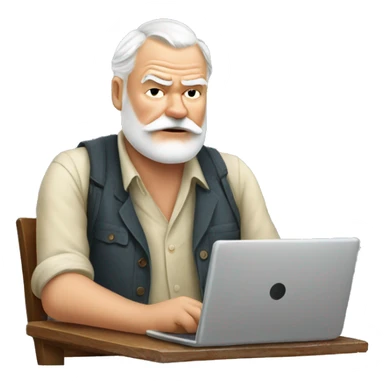 Ernest Hemingway using laptop sticker