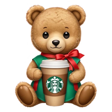 smooth texture teddy bear with red ribbon and starbucks coffee sticker