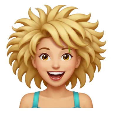 Funny, fast-talking, a little unpredictable. Life of the party vibes. woman with crazy hair
more dinamic emoji  sticker