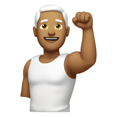 man with raised arm in plaster sticker