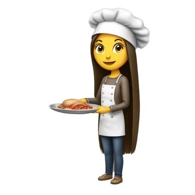 Brunette long straight hair girl making dinner in a cook hat sticker