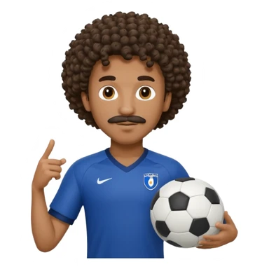 curly hair black man soccer player dark blue jersey with mustache holding soccer ball sticker