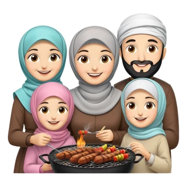 Turkish beautiful finished family hijabs make bbq time sticker