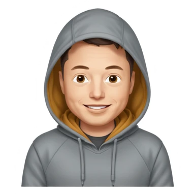 elon musk in gray hoodie full height, wear hoodie hat, happy sticker