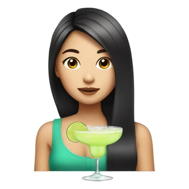 Pretty Asian girl with middle part hair drinking margarita sticker