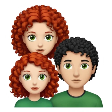 create a couple men with a red hair and browm eyes and woman with curly hair, black hair and green eyes sticker