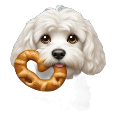 White Cavapoo with a Pretzel sticker