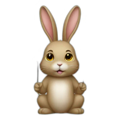 A rabbit holds a Ukrainian flag sticker