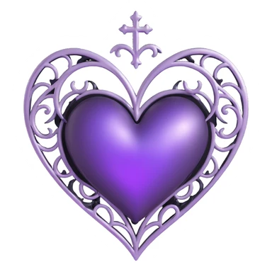 gothic heart with black and silver accents, purple, iridescent effect sticker