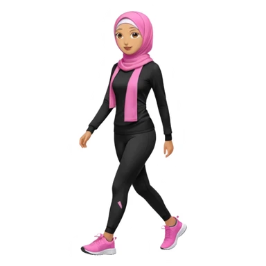 tan skin, hijabi young women in pink hijab, going for walk in black active wear clothing full body, walking  sticker