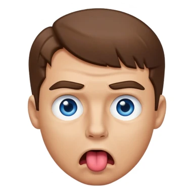 Un gars blanc brun au yeux bleu qui tire la langue sur le coter de la bouche et regarde mal sticker