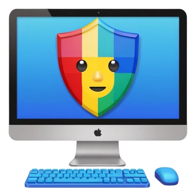 a computer screen with a shield and a child's figurine sticker