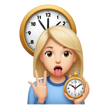 girl sticking out here tongue with a clock on the right side  sticker