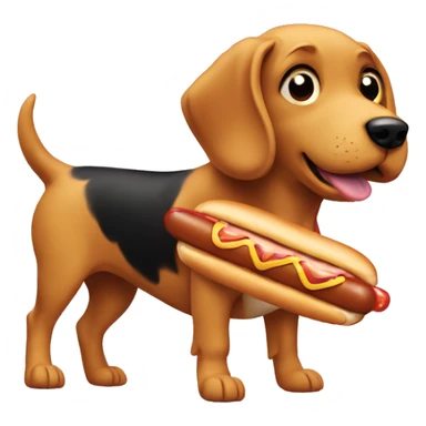 Dog eating a hot dog wearing a chicken on its back  sticker