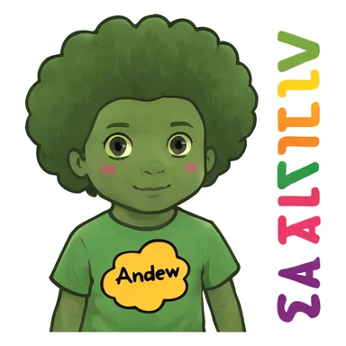 A black toddler with an Afro with the words Andrew sticker
