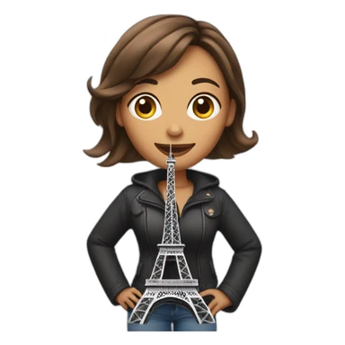 Woman with big eiffel tower on the back sticker