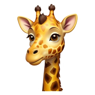 Cinematic Cute Giraffe Portrait Emoji, Head tilted playfully and inquisitively, featuring a glossy, patterned Fur of warm yellows and browns with delicate white spots, round, sparkling eyes filled with curious wonder, Simplified yet irresistibly adorable features, highly detailed, glowing with a warm, friendly glow, high shine, affectionate and gentle, stylized with a touch of savannah whimsy, bright and endearing, soft glowing outline, capturing the essence of a mischievous yet loving giraffe, so playful it feels like it could gallop out of the screen and into your arms! sticker