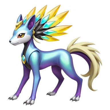 Colorful Futuristic Meloetta-Manectric-Solgaleo-Raikou-Pokémon-Digimon-Fakémon-fusion-hybrid-creature sticker