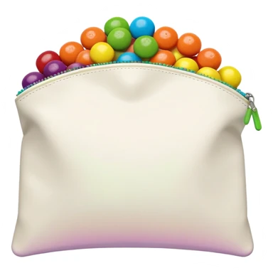 Flat design minimalist Skittles pouch with simple rainbow gradient and a small handful of green candies arranged in a neat pattern. sticker