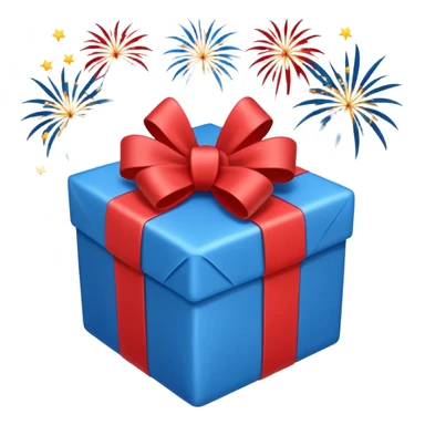 blue white present with fireworks sticker