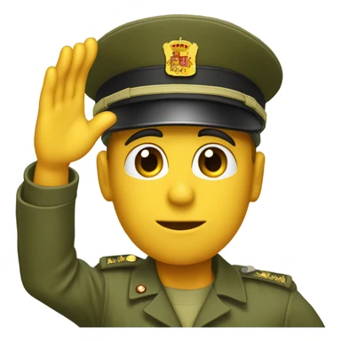 I want the emoticon with a serious face making a military salute and above with the cap of the Spanish army of land sticker