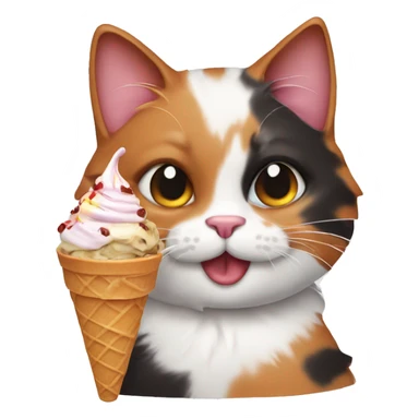 calico cat with icecream sundae  sticker
