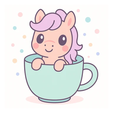 a playful cartoon pony peeking out of a coffee cup sticker