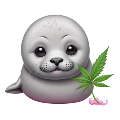 Grey slim baby seal Smoking cannabis weeds with pink eye looks tired sticker