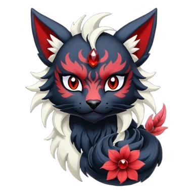 Asian-painted tattooed oriental Floral gothic emo cool and ruby-jewelry-adorned Absol-Litten-Amaura-fusion-Fakemon-animal-creature  sticker