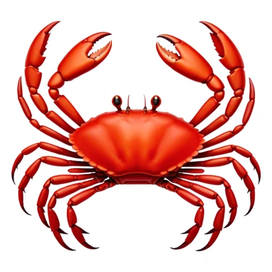 Cinematic Noble Red Crab Portrait Emoji, Poised and commanding, with a sturdy, angular exoskeleton of vivid scarlet red and sharply defined pincers, deep-set, intense eyes on stalks, Simplified yet sharp and sophisticated features, highly detailed, glowing with a soft, oceanic glow, high shine, intelligent and formidable, stylized with an air of coastal authority, focused and alert, soft glowing outline, capturing the essence of a watchful crustacean guardian that appears ready to scuttle out of the screen with determined power! sticker