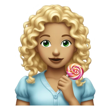 girl sucking a lollipop with blonde curly hair and rlly pretty sticker