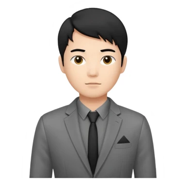 asian young man with black hair middle part haircut in grey blazer and black t-shirt  sticker