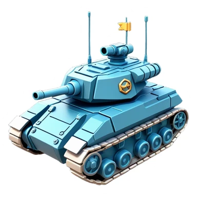 Clash of Clans aesthetic: Cinematic Playful Space Tank Emoji, rendered in a 3D vector-style similar to standard emojis with minimal shading and bold, simplified shapes. A robust, isometric armored vehicle with sleek futuristic plating and energy cannons, softly glowing with a high-tech cosmic combat charm. Simplified yet unmistakably iconic, highly detailed and consistent, glowing with a soft radiant shine and high gloss. Stylized with a touch of intergalactic warfare and a soft glowing outline, capturing the essence of a futuristic battle machine with a friendly, playful spirit! sticker
