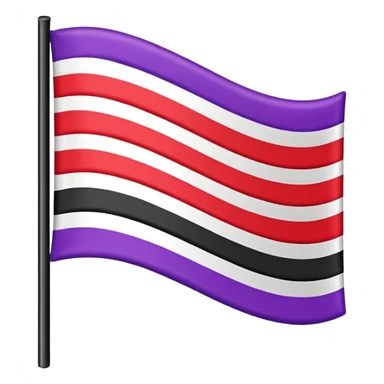 The emoji of a flag with three horizontal bars. The top bar is black, the middle bar is white, and the bottom bar is split in half. The bottom left is purple, and the bottom right is red sticker