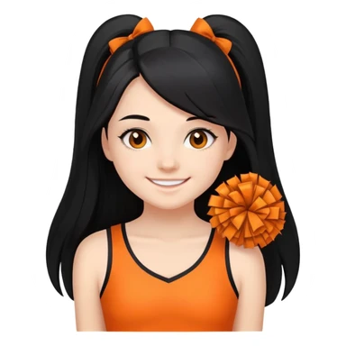 - Nữ
- 15 tuổi
- Da trắng
- Tóc dài, đen
- thân thiện ,xinh, cười mỉm
- Mặc áo cổ vũ cam
- ảnh chân dung, không cần tay sticker