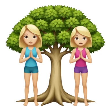 Two women doing yoga in tree pose  both blonde  sticker