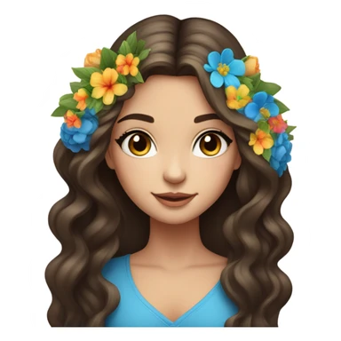 Wedding hair long with colourful florals beautiful finished brunette girl with blue eyes  sticker