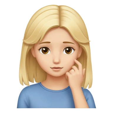 Blonde girl shyly tucking hair behind ear sticker