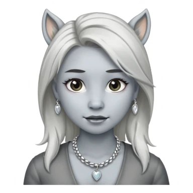 Female with Silver Necklace, grey skin,pony hair, more bright silver,highlight necklace, different expressions. sticker