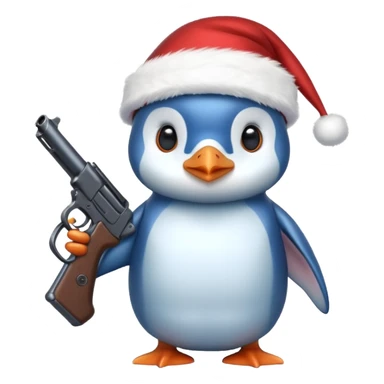 Pingüino azul con gorro navideño y una pistola pequeña  sticker