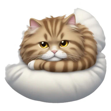 fluffy cat curled up on a cushion sticker