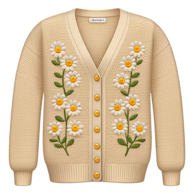 beige crocheted cardigan embroidered with small daisies sticker