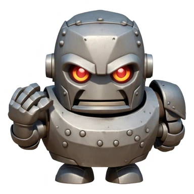 Cinematic Comical Mighty Iron Golem Portrait Emoji Head tilted dramatically with an exaggeratedly amused expression, featuring a bulky, armored form with a slightly lopsided stance, ancient runes flickering erratically, and one massive, jointed hand raised in a slow, deliberate wave. Wide, expressive glowing eyes give it an almost humorous, puzzled look, as if it’s contemplating something far beyond mortal understanding. Rendered with detailed metallic textures and deep, dynamic lighting, high shine, dramatic yet whimsical, styled with a hint of unexpected charm, soft glowing outline, capturing the essence of an endearing yet colossal guardian that looks ready to crack an impossibly slow, earth-shaking joke! sticker