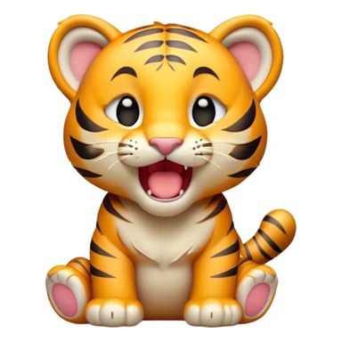Cinematic Cute Yawning Tiger Cub Portrait Emoji, Head tilted slightly with a dramatic, wide-open yawn, showcasing a small, plush body with drowsy, half-closed eyes and an open, relaxed expression, Simplified yet irresistibly adorable features, highly detailed, glowing with a soft, cozy wild glow, high shine, relaxed yet expressive, stylized with a dash of whimsical jungle charm, soft glowing outline, capturing the essence of a drowsy yet affectionate tiger cub that appears ready to stretch out for a nap! sticker