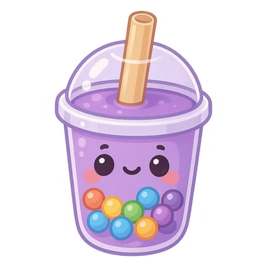 Purple pearl milk tea with rainbow boba, cute and exaggerated Q version sticker style sticker