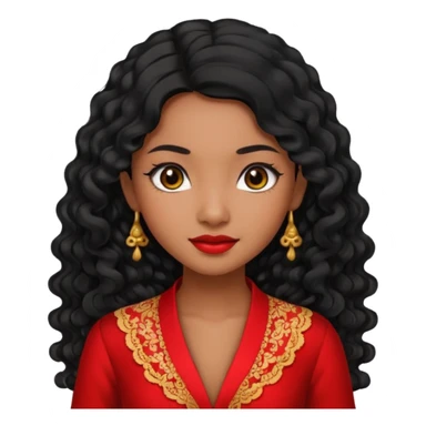 Indonesian girl, java girl with long curly hair, wear kebaya,  sticker
