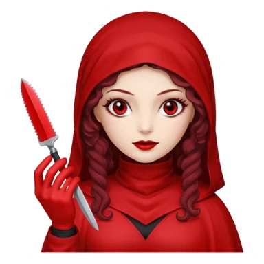 Lilith scalpel in hand, evil surgeon outfit.  She has red eyes. She has dark brown curly hair. Hair is long . Wears sexy doctor outfit with red gloves. Clears, mouth with Muslim red burka sticker